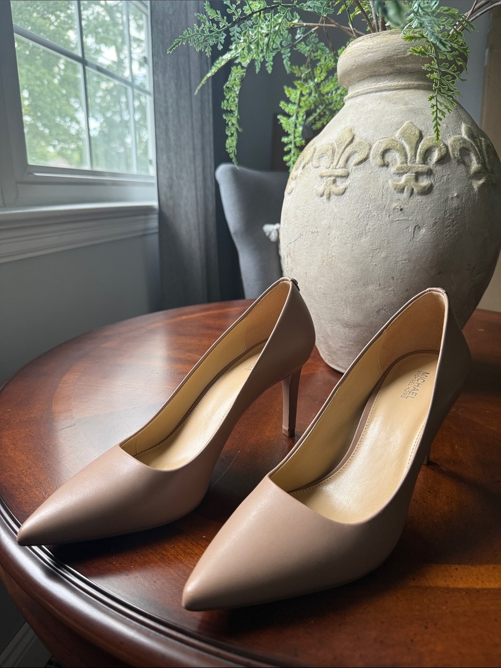 Michael Kors Nude Leather Pointed-Toe Stiletto Pumps